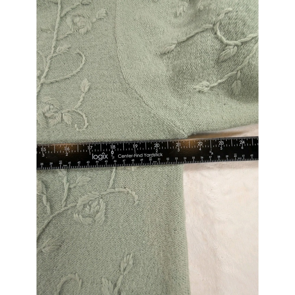VTG Karen Scott Pure Wool Cardigan Sweater Medium Green Raised Floral Grandma - Picture 9 of 11
